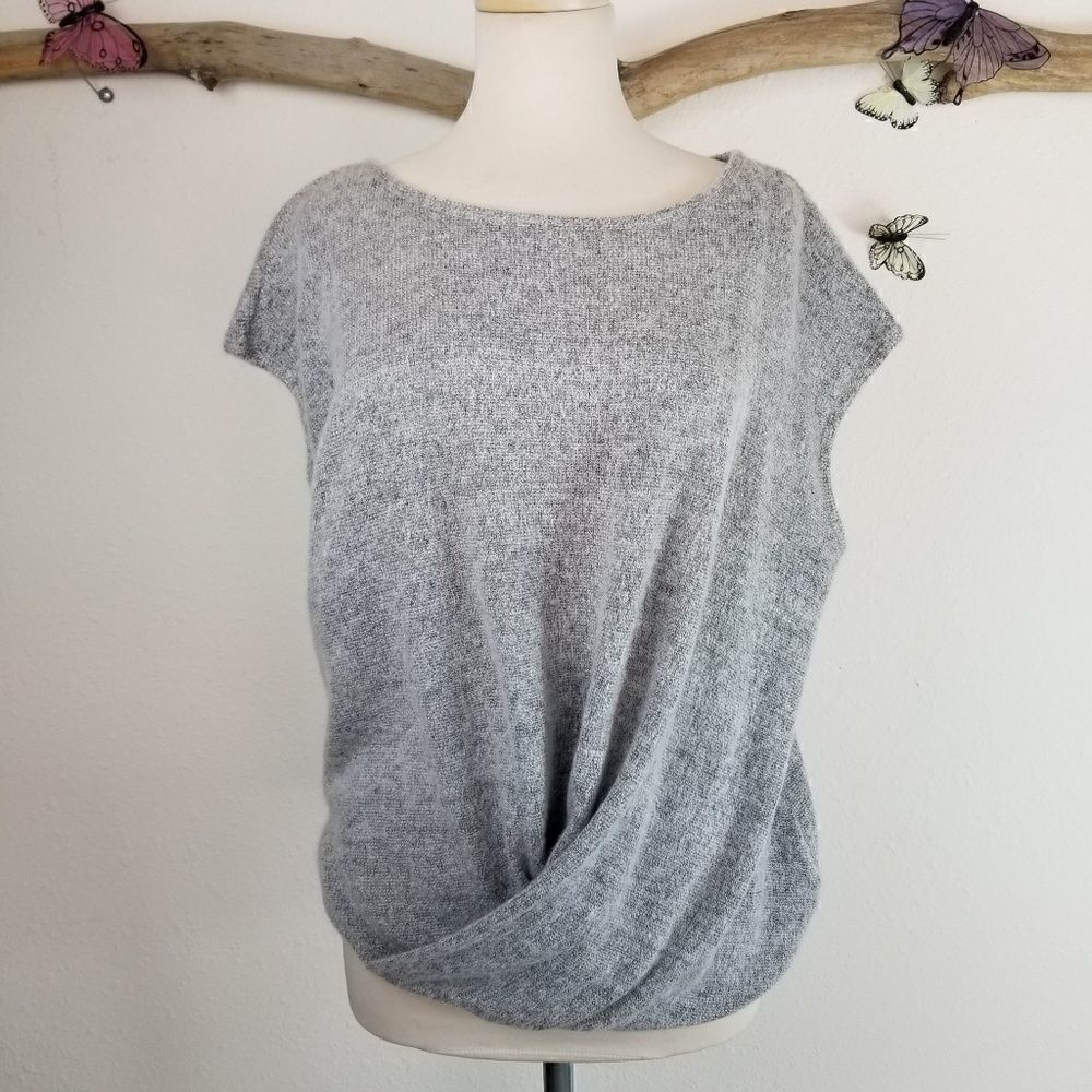 DKNY gray short sleeve twist front sweater